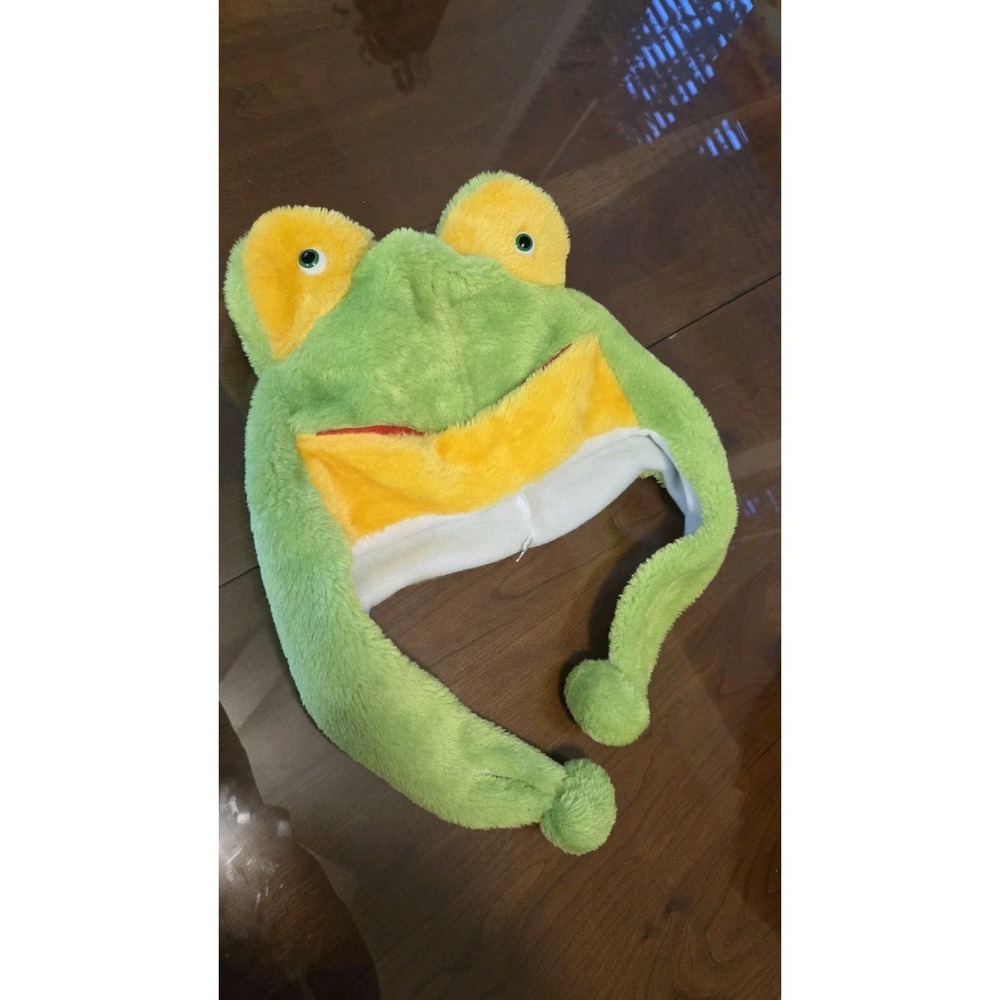 Plush Frog Hat Green Yellow Long Legs Unisex Costume Cosplay Animal Headwear